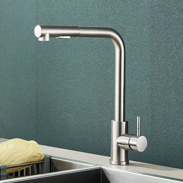 Glevato | Black Pull-Out Kitchen Faucet - Flexible 2-Mode Stream and Spray Nozzle, Stainless Steel Hot-Cold Water Mixing Tap