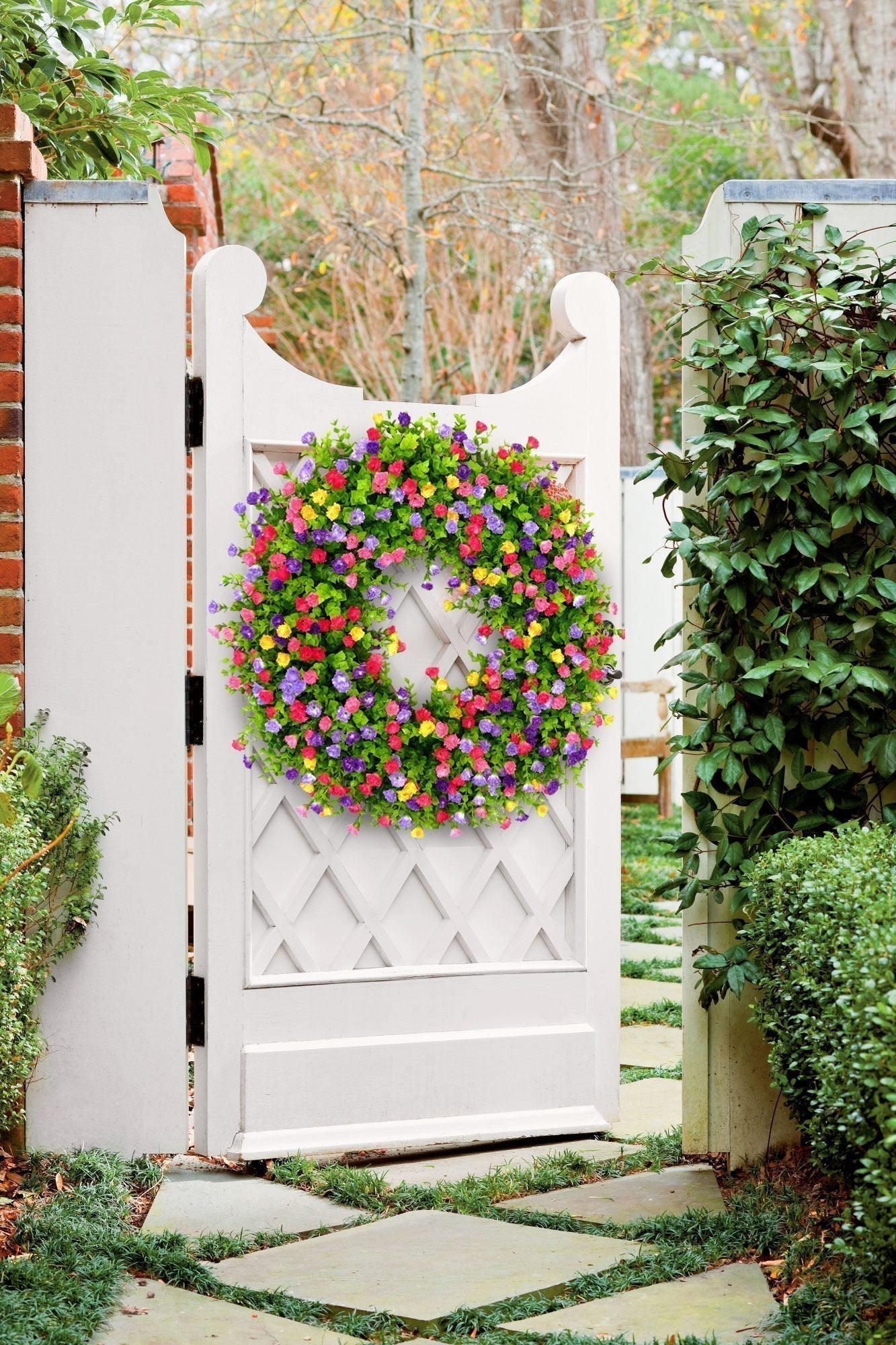 Glevato | BloomWreath Spring & Summer Front Door Wreath | Handmade Floral Grapevine Accent