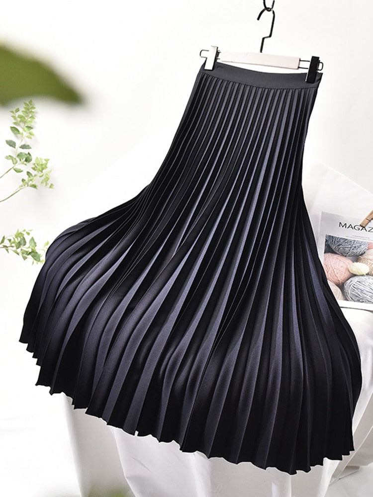Glevato Brand Designer Women's Elegant Chic Solid Pleated Skirt High Waist Luxury Fashion