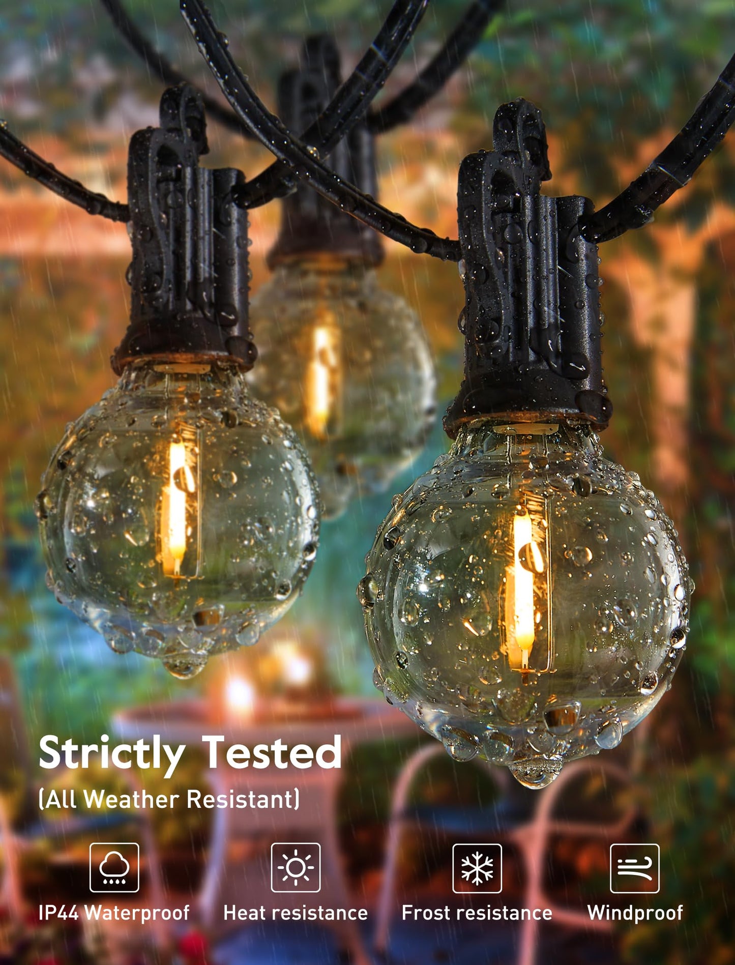Glevato | Brightown 60Ft Outdoor String Lights - G40 Globe LED Patio Lights with 32 Shatterproof Bulbs