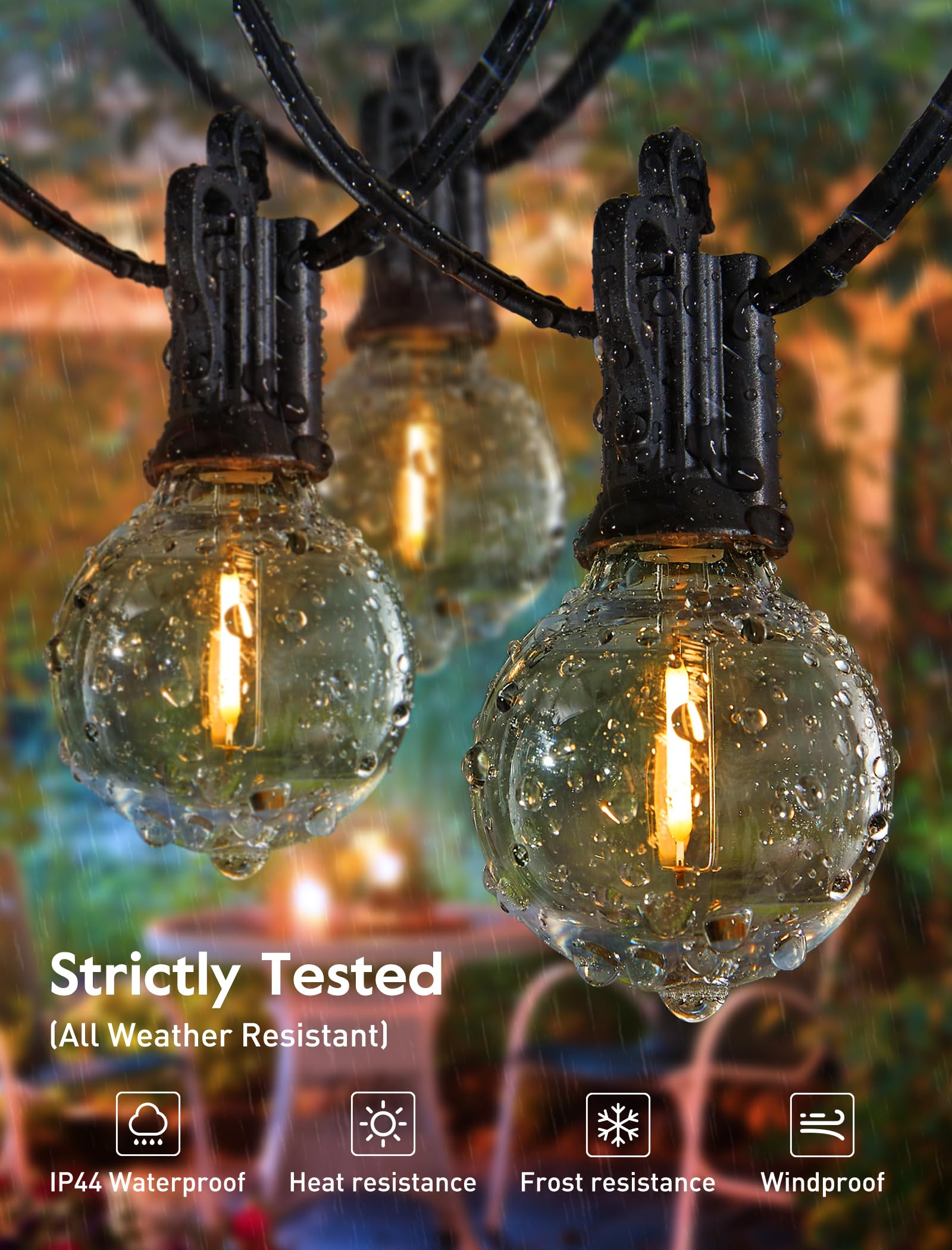 Glevato | Brightown 60Ft Outdoor String Lights - G40 Globe LED Patio Lights with 32 Shatterproof Bulbs