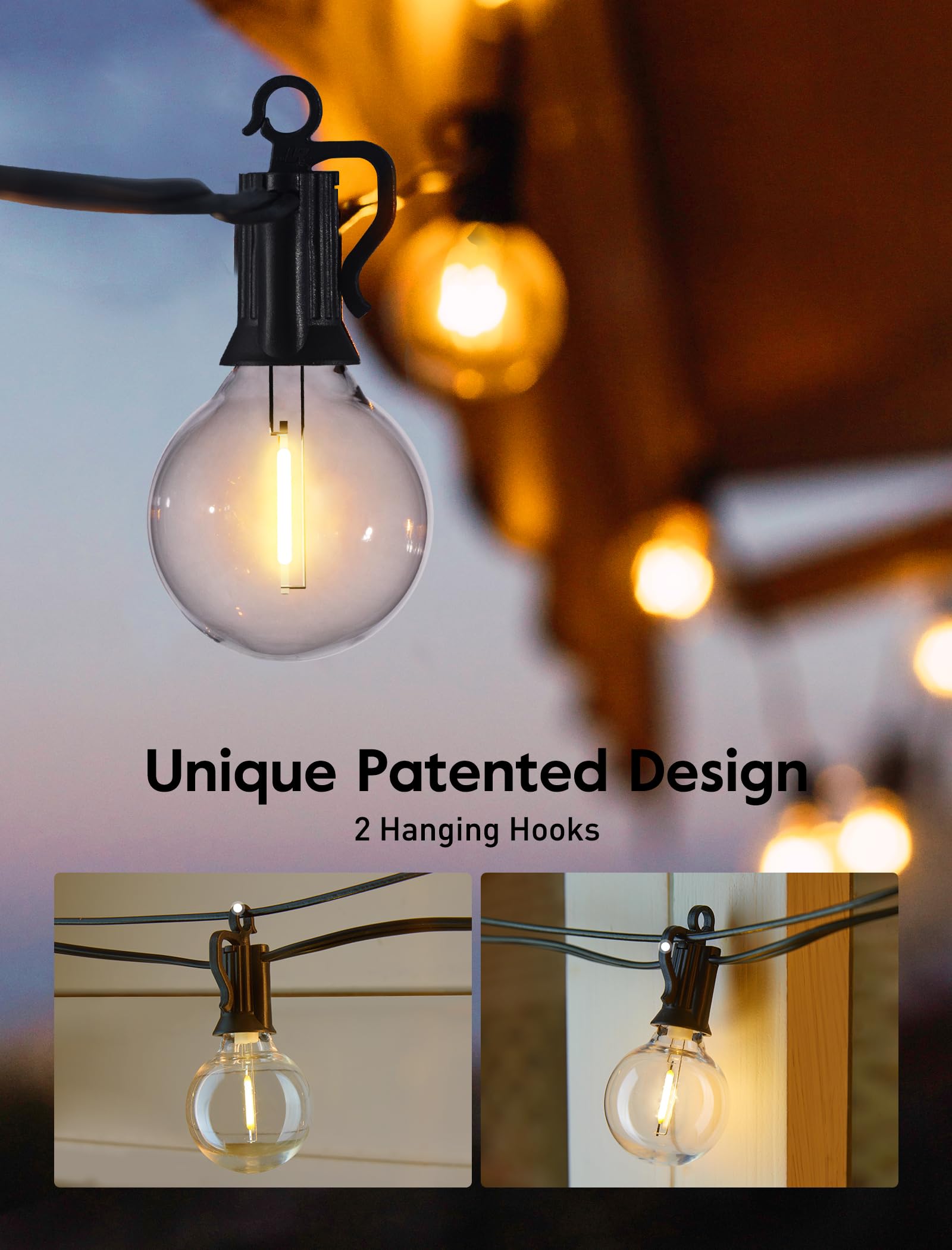 Glevato | Brightown 60Ft Outdoor String Lights - G40 Globe LED Patio Lights with 32 Shatterproof Bulbs