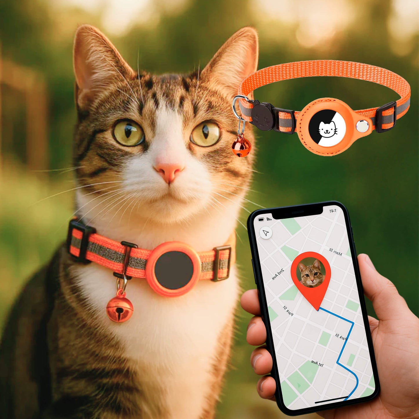 Glevato | Cat GPS Tracking Collar | Quick Release Lock, Reflective Design & Durable for Outdoor Safety Adventures