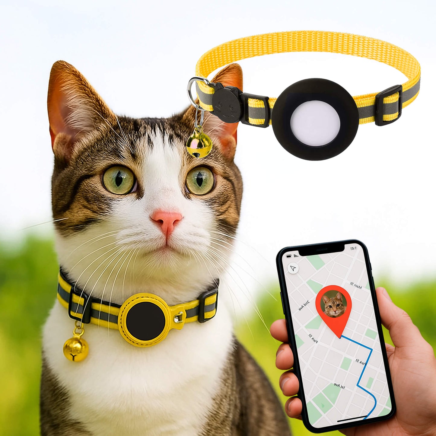 Glevato | Cat GPS Tracking Collar | Quick Release Lock, Reflective Design & Durable for Outdoor Safety Adventures