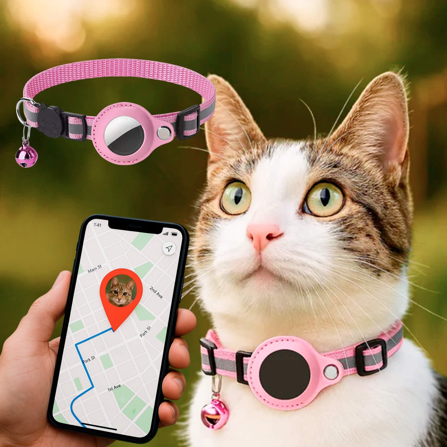Glevato | Cat GPS Tracking Collar | Quick Release Lock, Reflective Design & Durable for Outdoor Safety Adventures