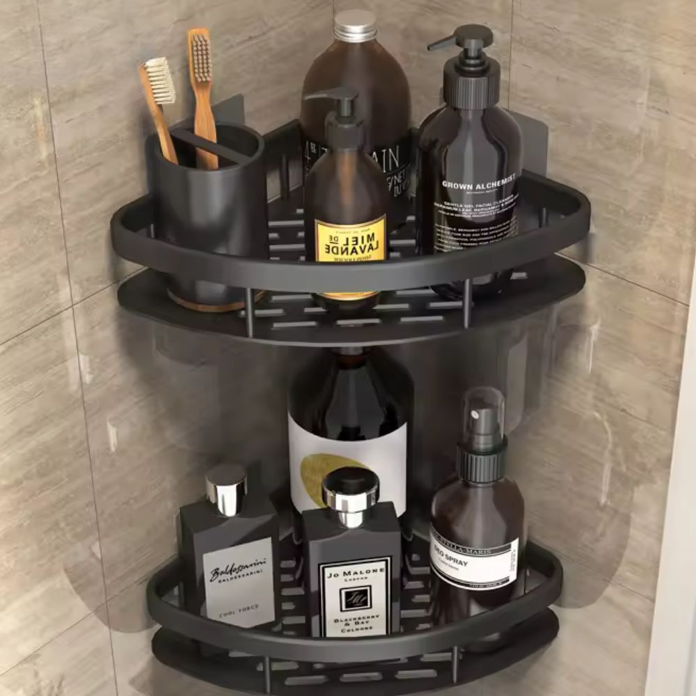 Glevato | Corner Shower Shelf with Rail