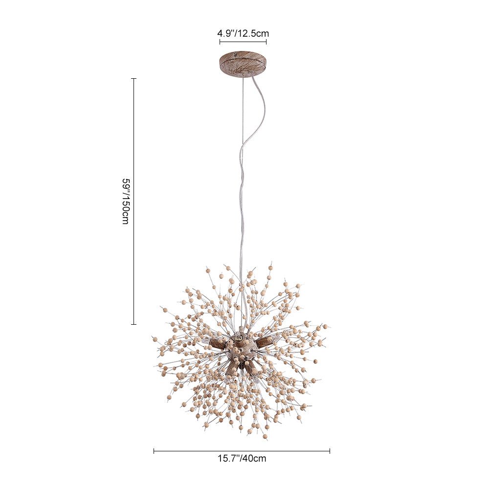 Glevato | Dandelion Pendant Light with Wooden Beads | Firework Starburst Design