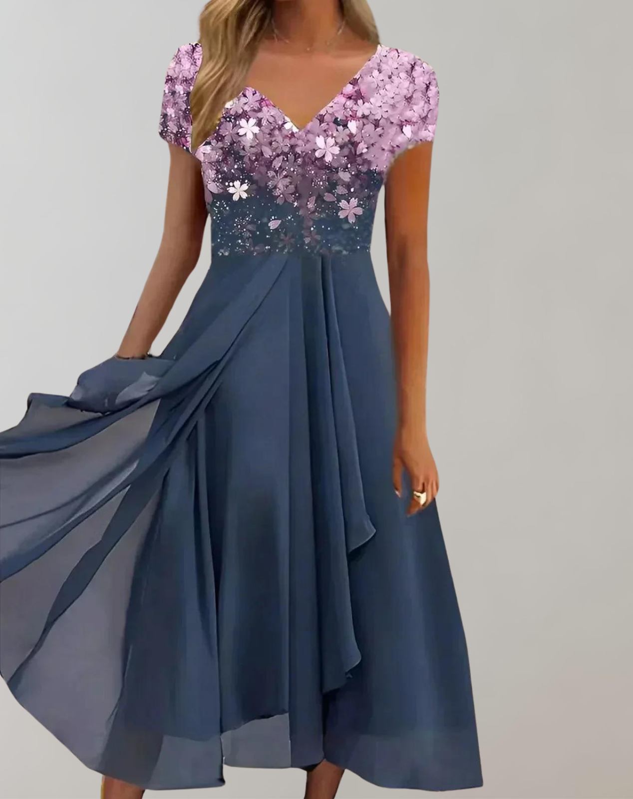 Glevato - Dress with Bright Flowers | Evening Dress for Women | Shiny Top Dress