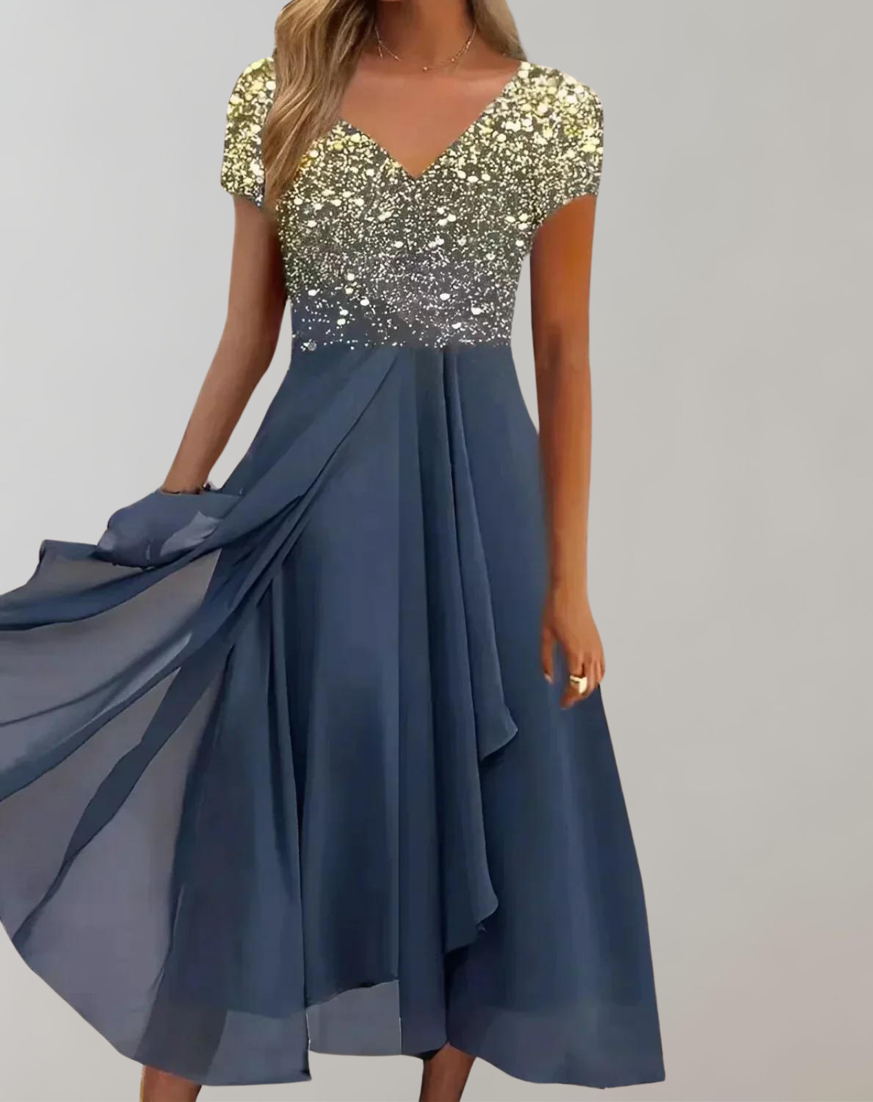 Glevato - Dress with Bright Flowers | Evening Dress for Women | Shiny Top Dress