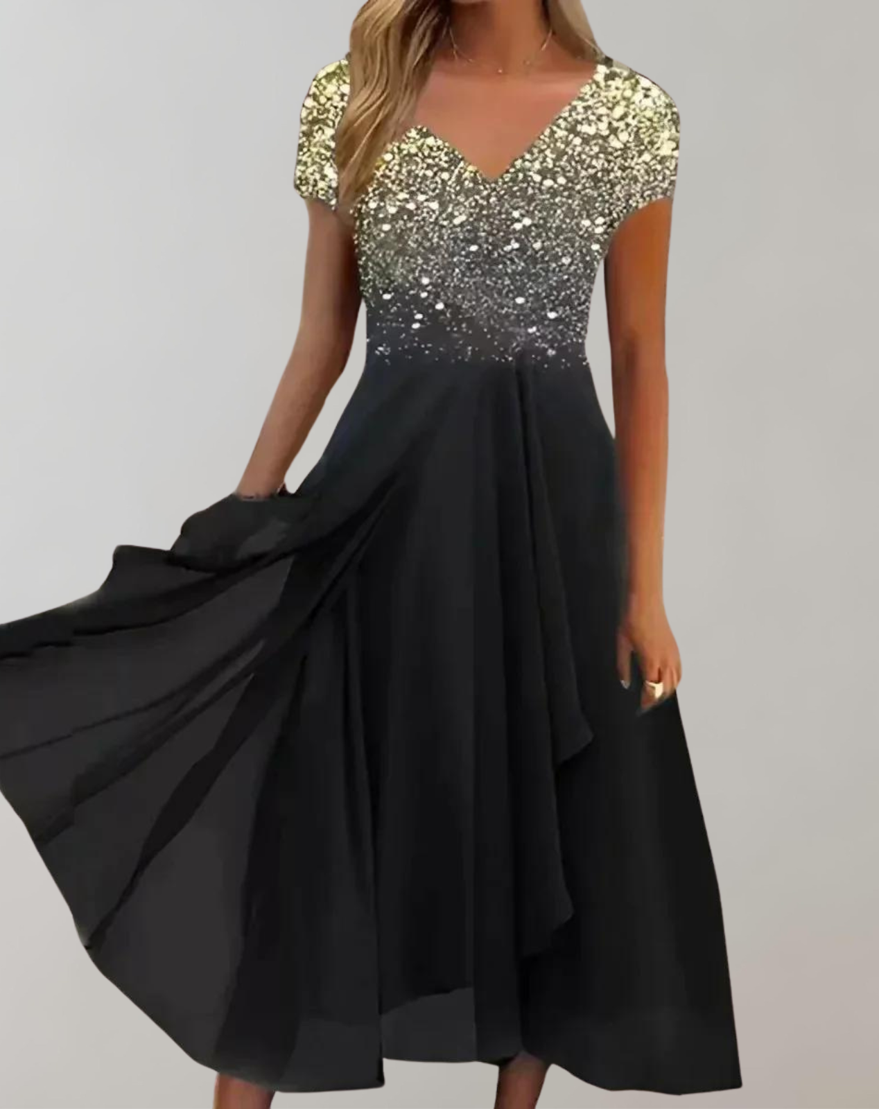 Glevato - Dress with Bright Flowers | Evening Dress for Women | Shiny Top Dress
