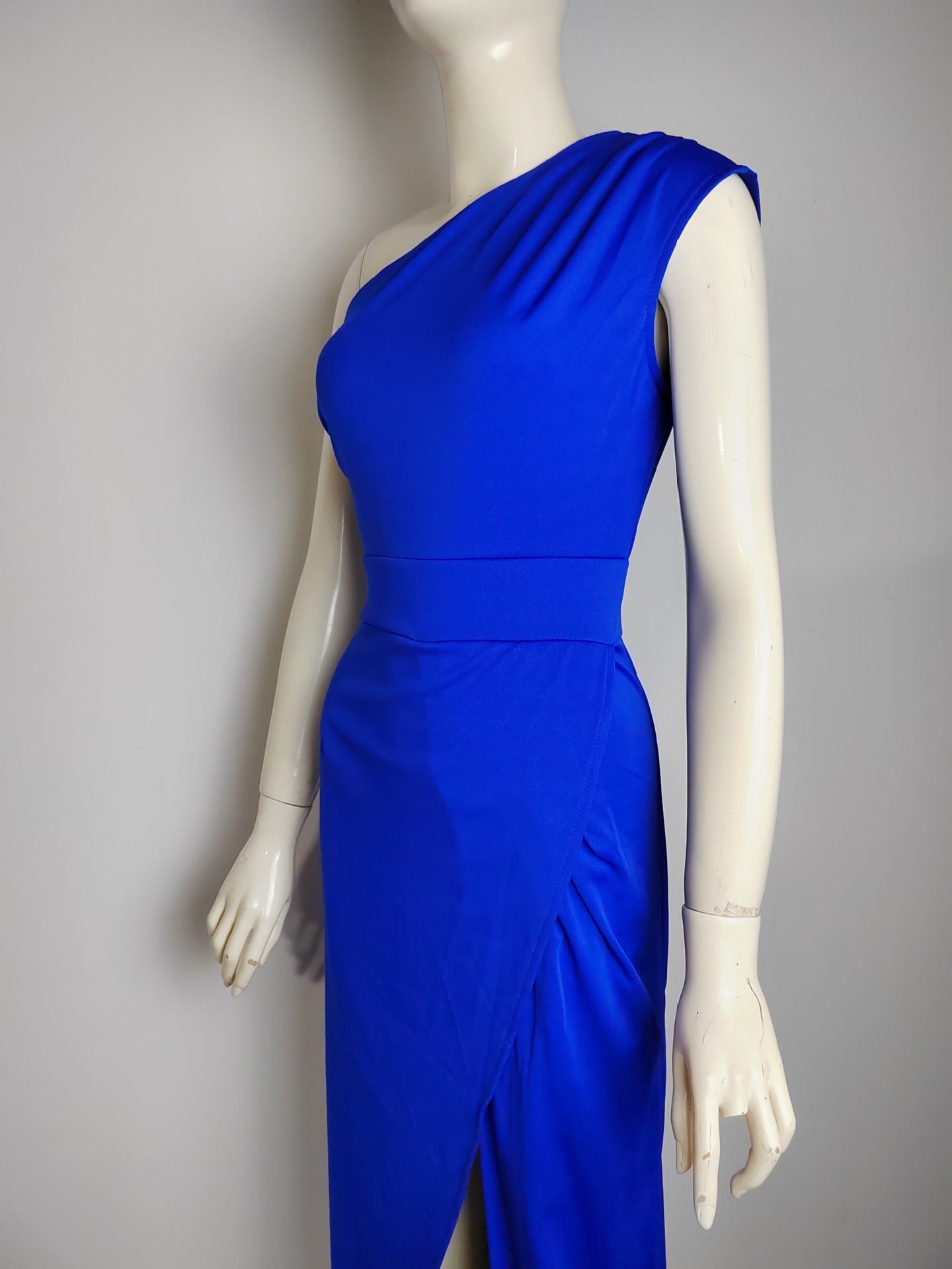 Glevato Elegant Formal Solid Slit Asymmetrical Diagonal Collar Evening Dresses