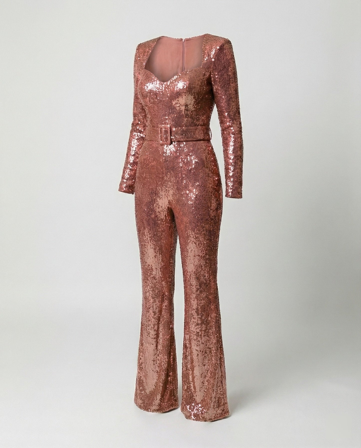 Glevato - Elegant Sequin Jumpsuit with Long Sleeves and Figure-Hugging Fit
