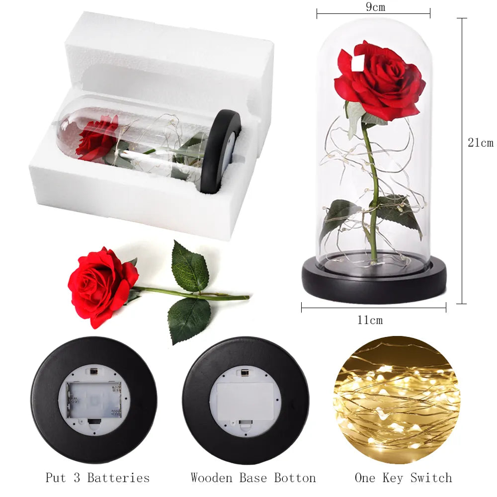 Glevato – Eternal Rose in Glass Dome with Atmospheric LED Lighting