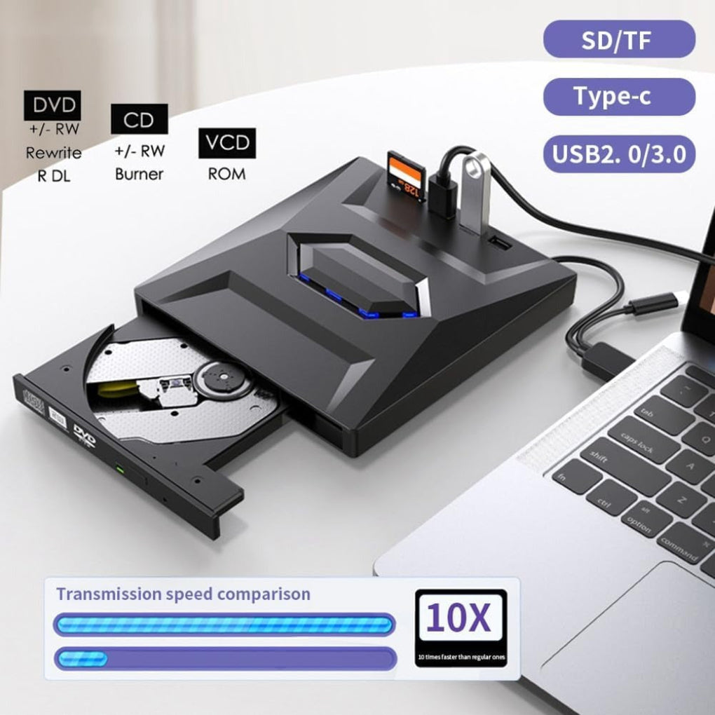 Glevato | External DVD CD RW Burner Writer USB-C SD Card Reader