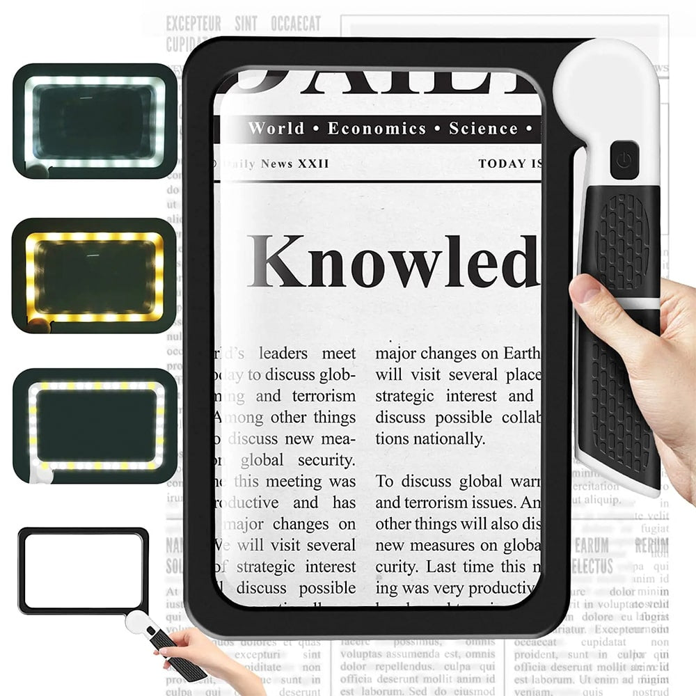 Glevato | Full-Page Handheld Magnifying Glass – 5X Magnification, LED Lighted Magnifier with 3 Modes, Ideal for Reading Books and Seniors