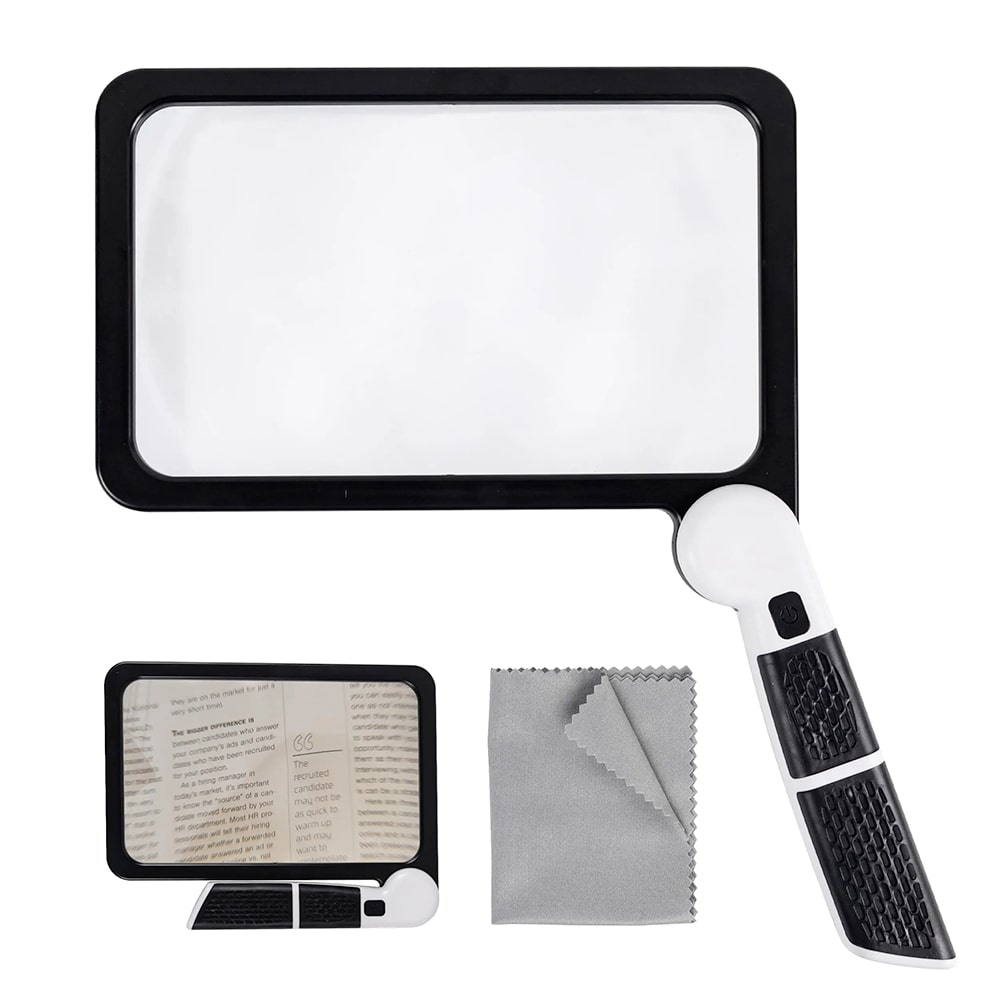 Glevato | Full-Page Handheld Magnifying Glass – 5X Magnification, LED Lighted Magnifier with 3 Modes, Ideal for Reading Books and Seniors