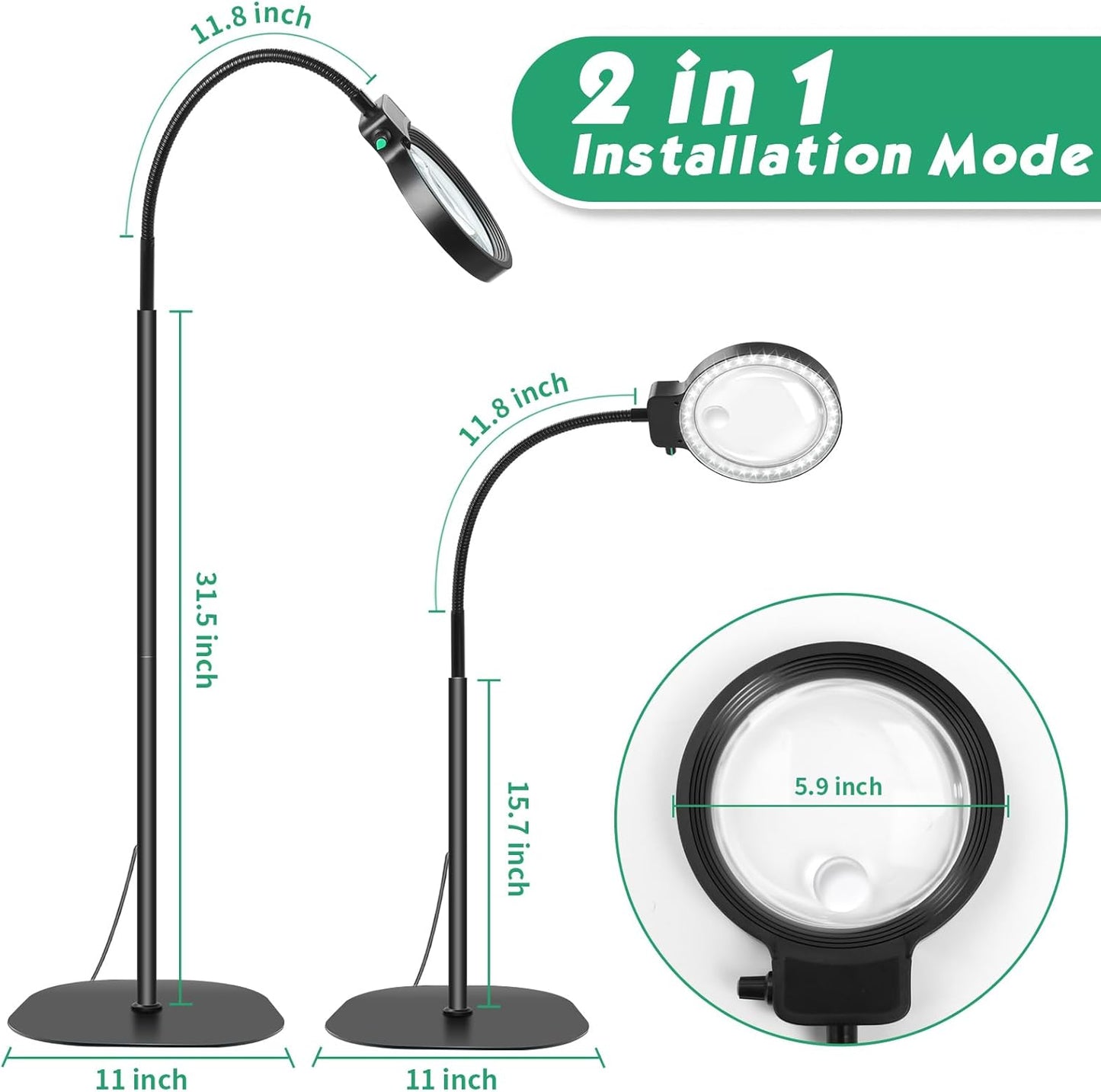 Glevato | Full-Sided Magnifying Glass with LED Light – Hands-Free Reading Aid for Books, Crafts, and Hobbies