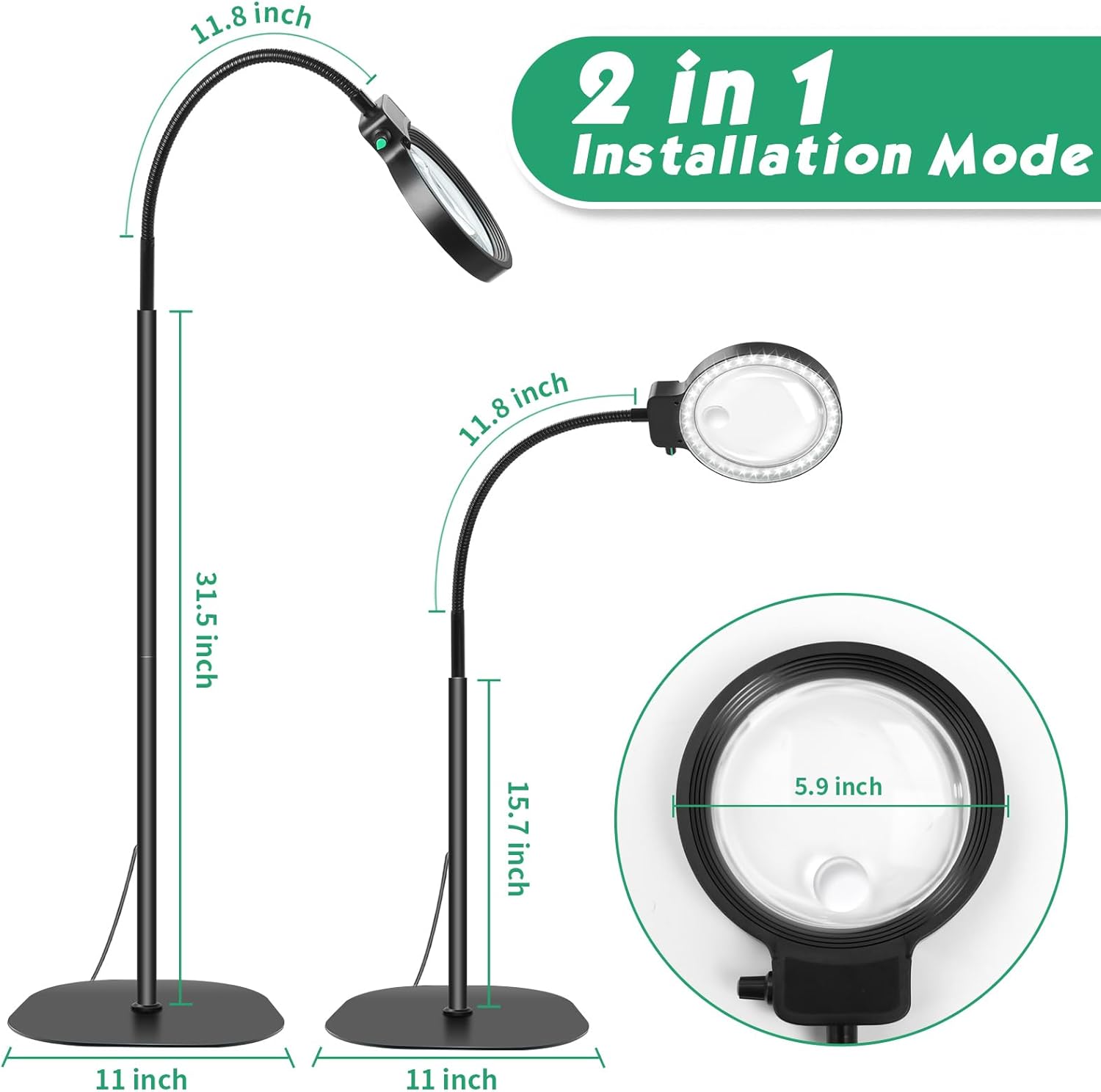 Glevato | Full-Sided Magnifying Glass with LED Light – Hands-Free Reading Aid for Books, Crafts, and Hobbies