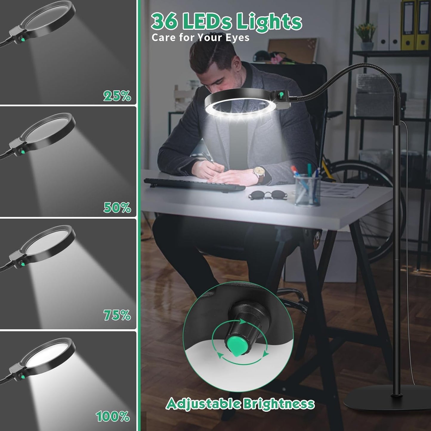 Glevato | Full-Sided Magnifying Glass with LED Light – Hands-Free Reading Aid for Books, Crafts, and Hobbies