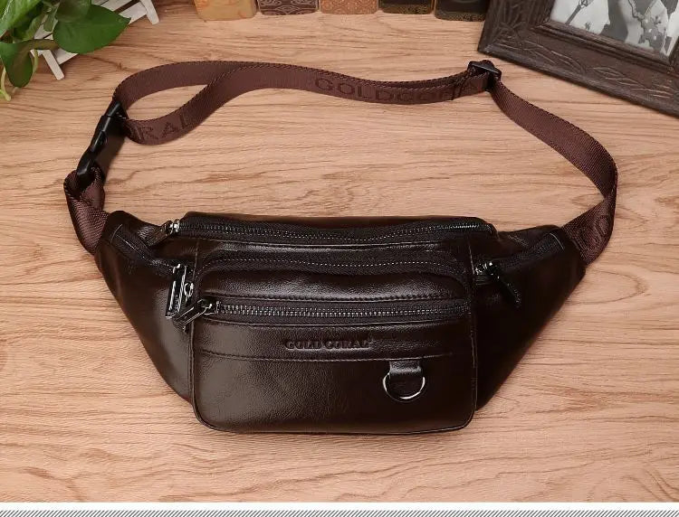 Glevato | Genuine Cowhide Leather Waist Bag for Men – Large Capacity Fanny Pack, Belt & Crossbody Travel Bag