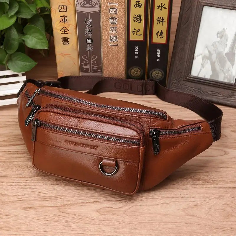 Glevato | Genuine Cowhide Leather Waist Bag for Men – Large Capacity Fanny Pack, Belt & Crossbody Travel Bag