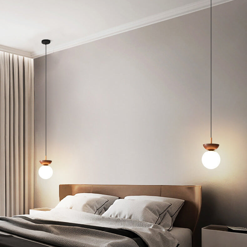 Glevato | Glass Globe Ceiling Light | Wood Grain Design