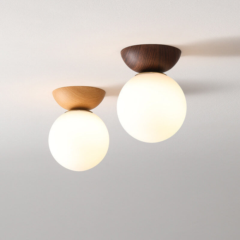 Glevato | Glass Globe Ceiling Light | Wood Grain Design