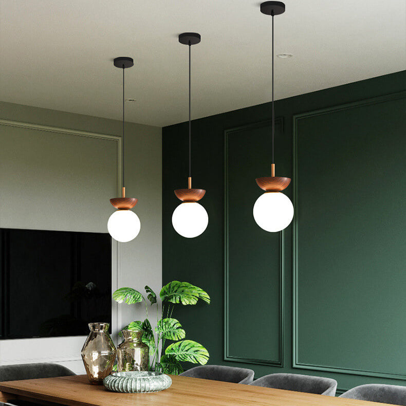 Glevato | Glass Globe Ceiling Light | Wood Grain Design