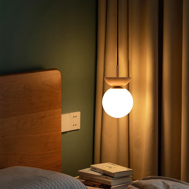 Glevato | Glass Globe Ceiling Light | Wood Grain Design