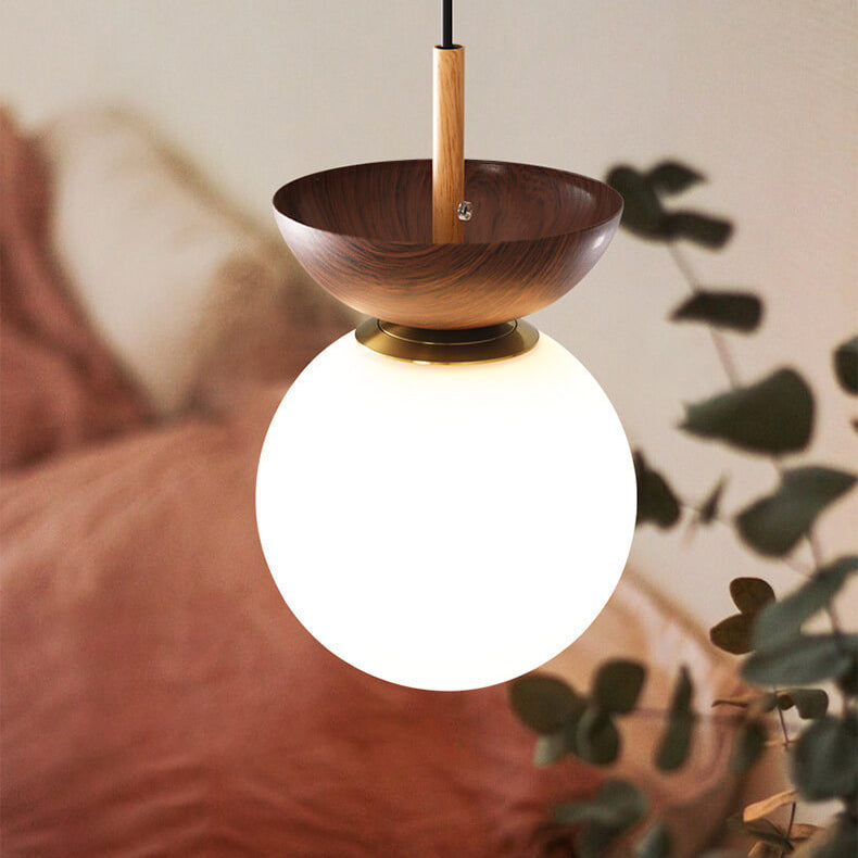 Glevato | Glass Globe Ceiling Light | Wood Grain Design