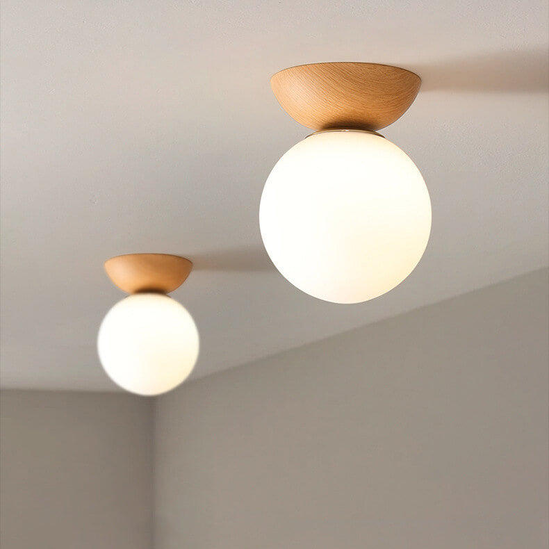 Glevato | Glass Globe Ceiling Light | Wood Grain Design