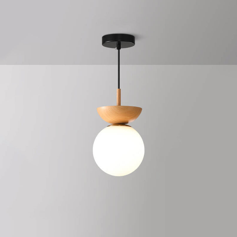Glevato | Glass Globe Ceiling Light | Wood Grain Design