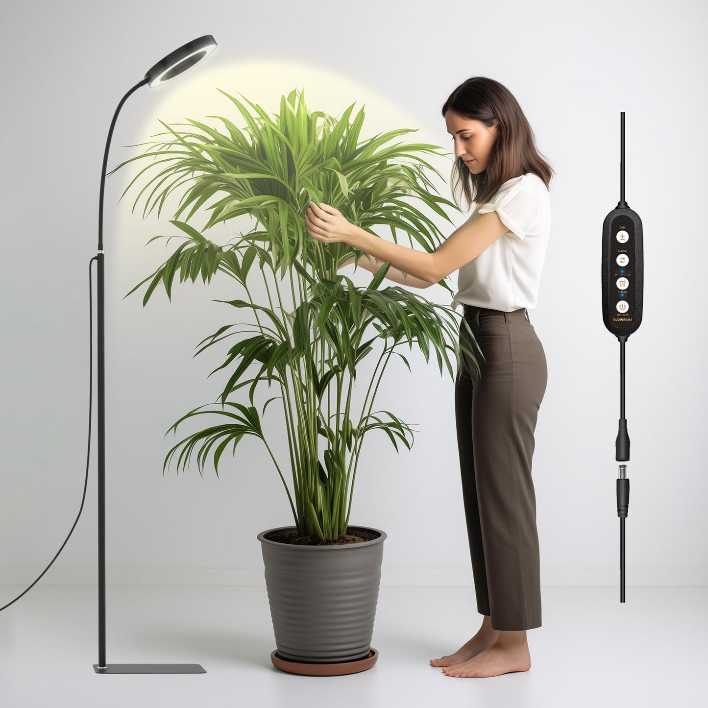 Glevato | Glowrium Growth Light For Indoor Plants, 20W LED Plant Growth Light With Automatic Timer, Full Spectrum Adjustable Height Standing Plant Growth Light, 3 Light Modes, 6-Level Dimmable (Black)