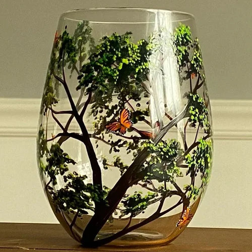 Glevato | Hand Painted Four Seasons Tree Wine Glasses | Unique Art