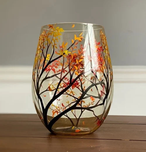 Glevato | Hand Painted Four Seasons Tree Wine Glasses | Unique Art