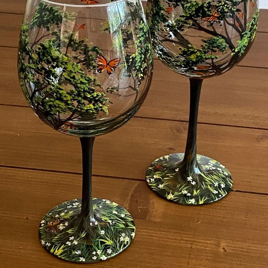 Glevato | Hand Painted Four Seasons Tree Wine Glasses | Unique Art
