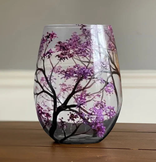 Glevato | Hand Painted Four Seasons Tree Wine Glasses | Unique Art