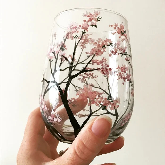 Glevato | Hand Painted Four Seasons Tree Wine Glasses | Unique Art