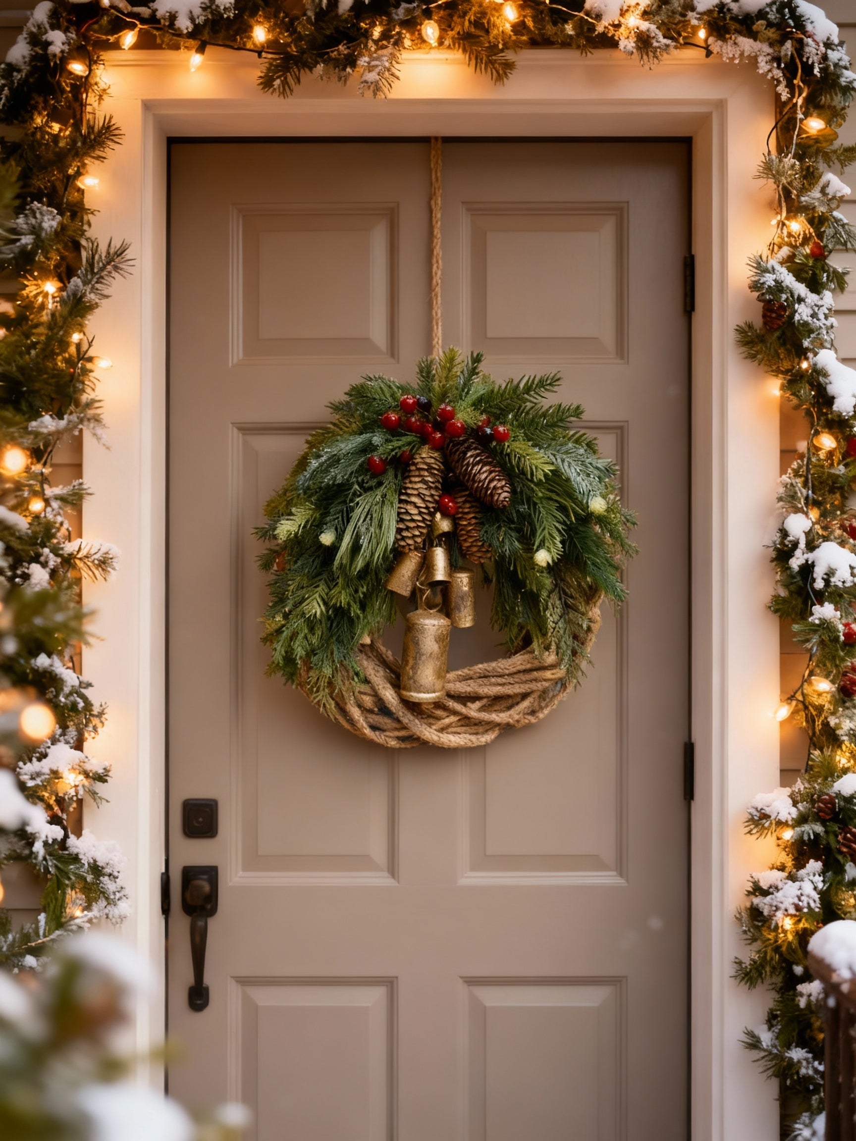 Glevato | Handmade Bohemian Winter Wreath | Bells, Pinecones & Berries | 43 cm | Indoor/Outdoor