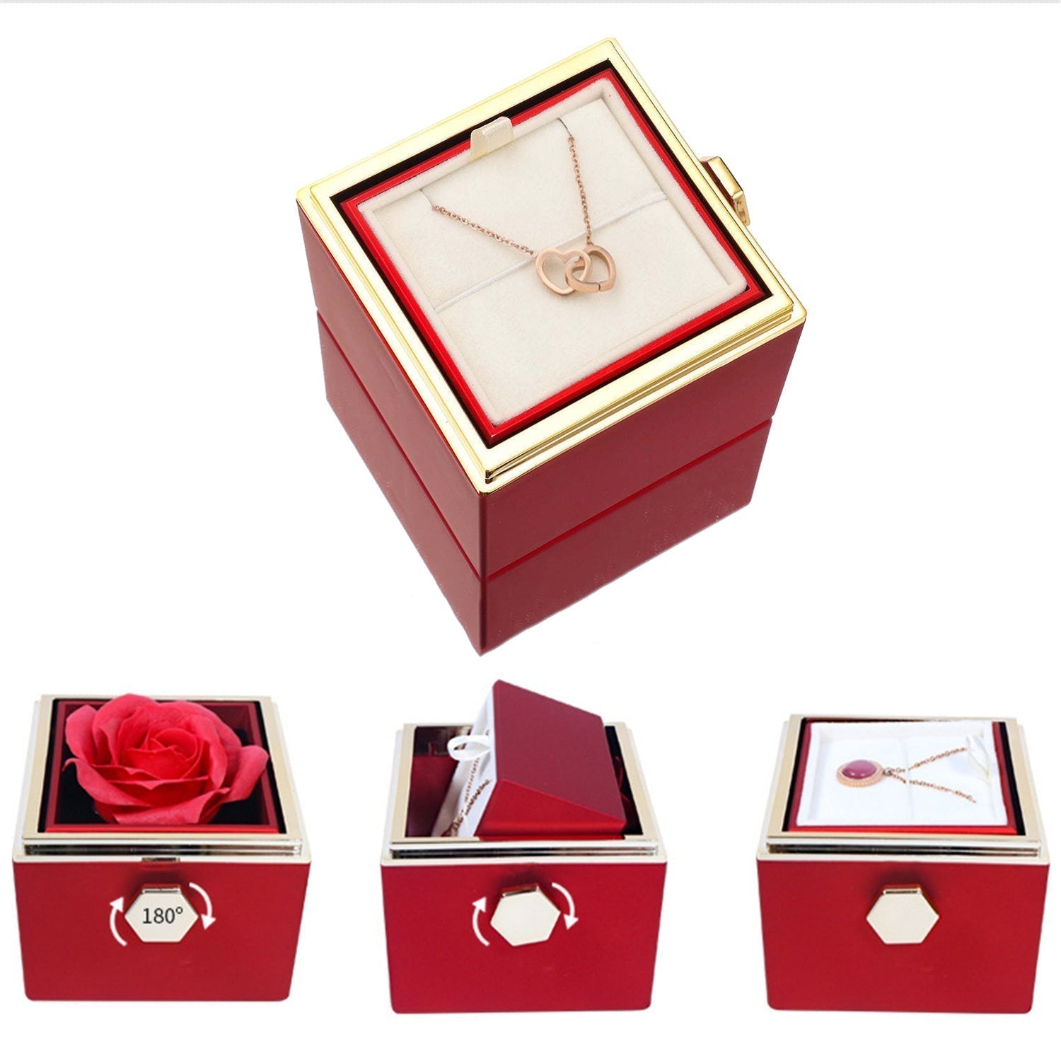 Glevato | Heart Necklace with Rotating Rose Gift Box