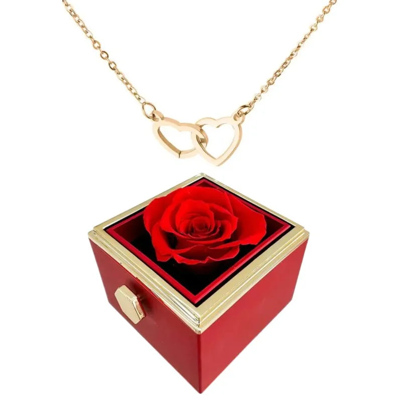 Glevato | Heart Necklace with Rotating Rose Gift Box