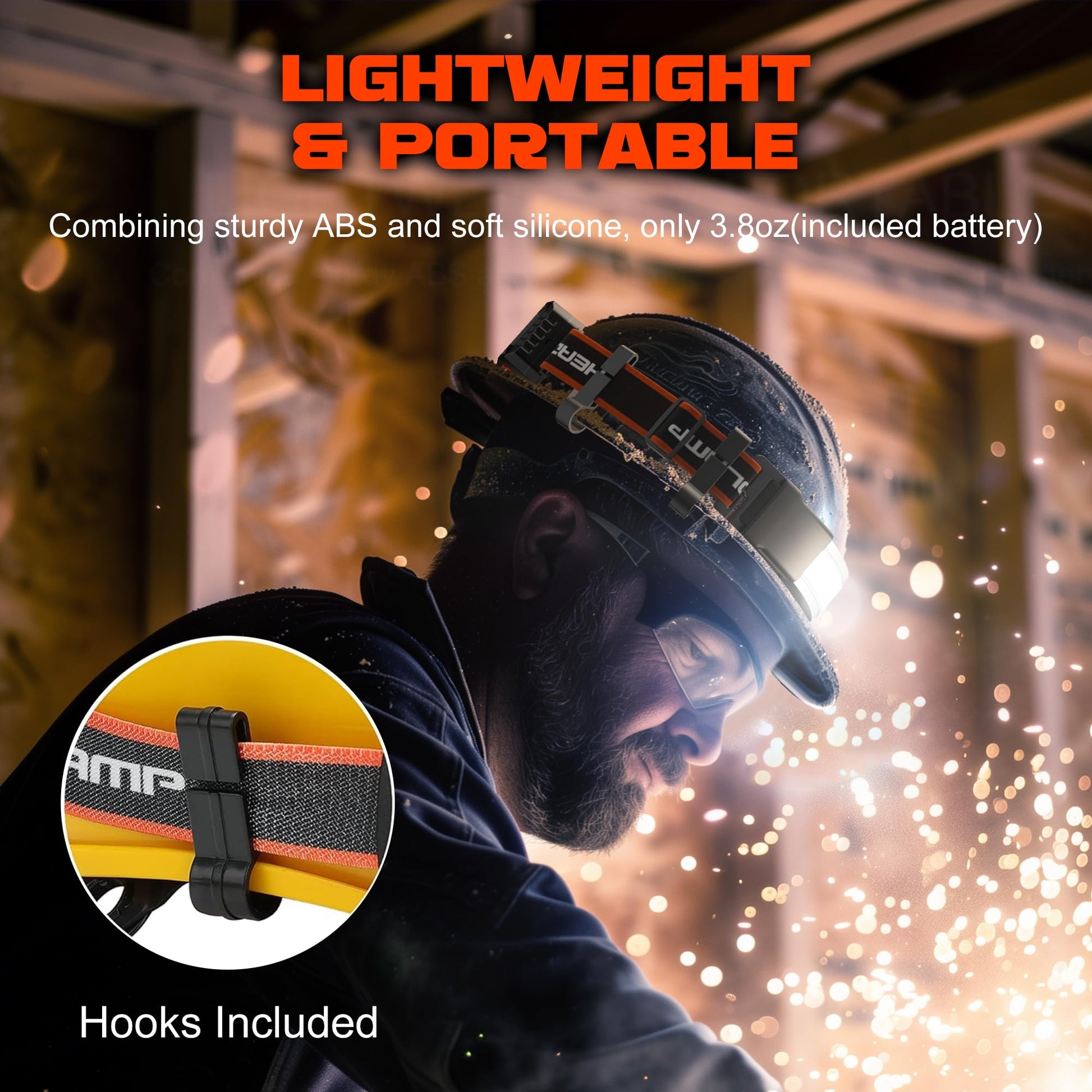 Glevato | Hopedone Rechargeable Headlamp 1000 Lumens, 230° Wide Angle, Waterproof, 2-Pack, Orange