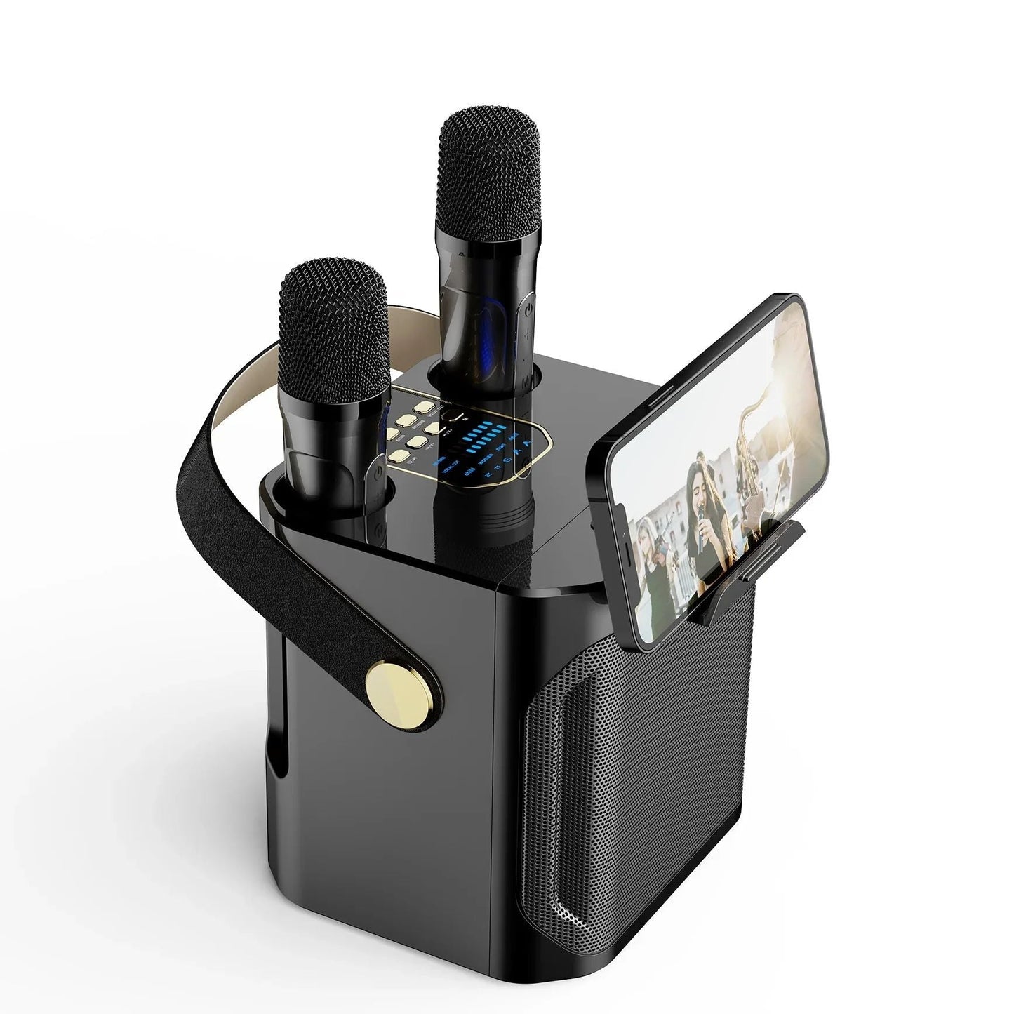 Glevato | Karaoke Bluetooth Speaker – 360° Surround Wireless Subwoofer with Dual Mics