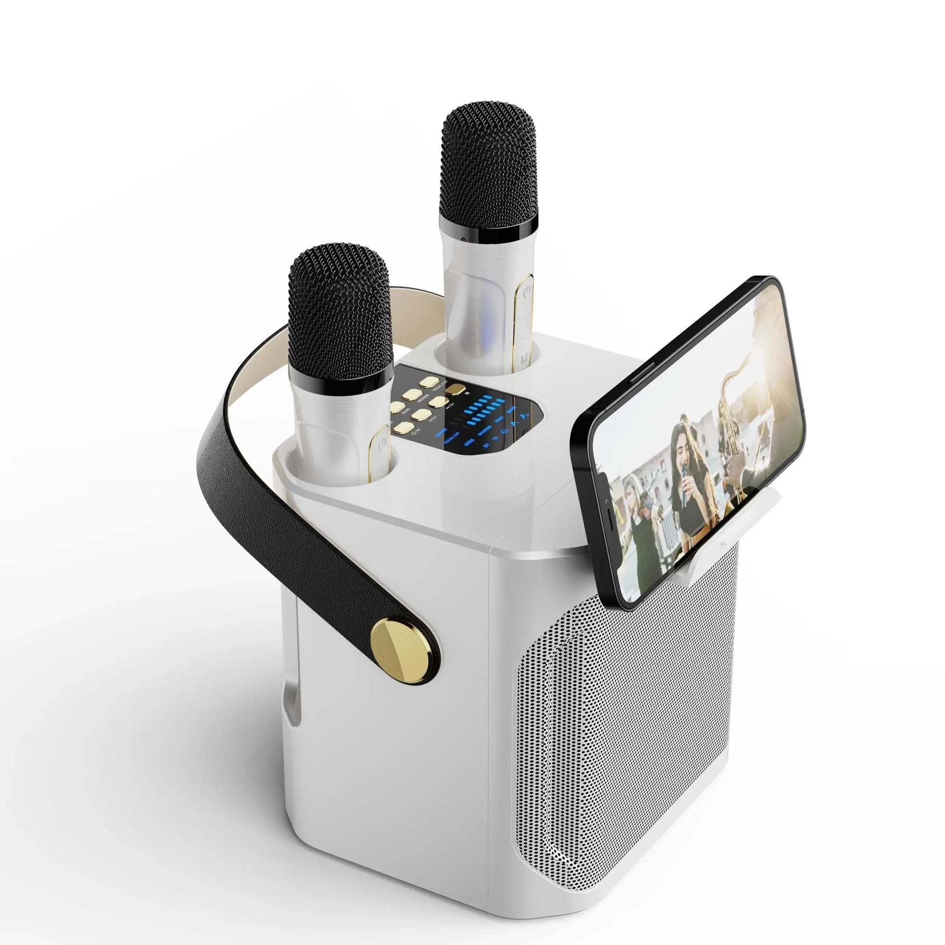 Glevato | Karaoke Bluetooth Speaker – 360° Surround Wireless Subwoofer with Dual Mics