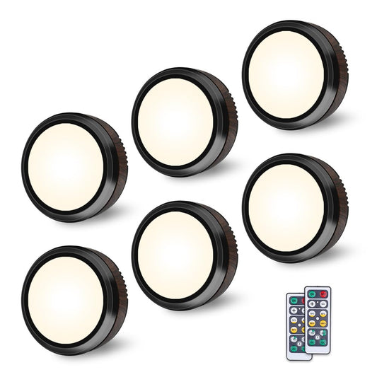 Glevato | Leastyle Remote Control LED Puck Light, Dimmable Battery-Powered Under Cabinet Light - 6 Pack Natural White