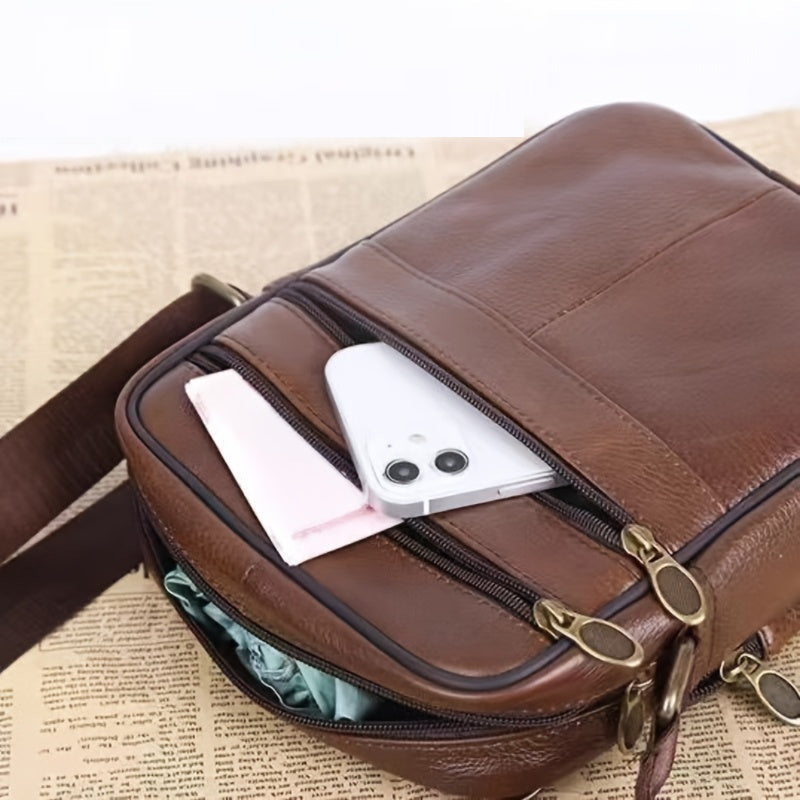 Glevato | Leather Men’s Shoulder Bag – Spacious Cowhide Bag with Adjustable Strap