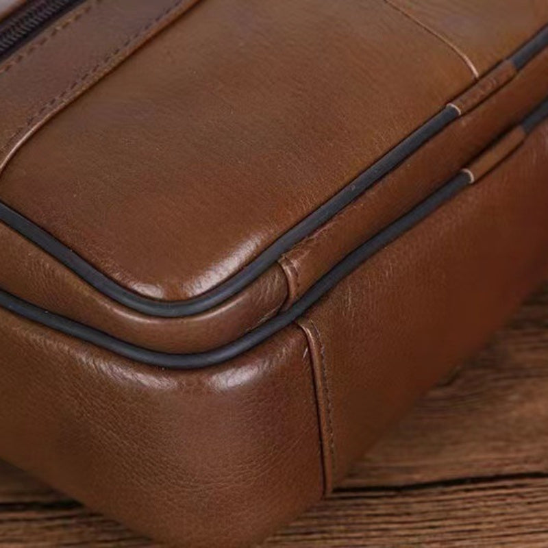 Glevato | Leather Men’s Shoulder Bag – Spacious Cowhide Bag with Adjustable Strap