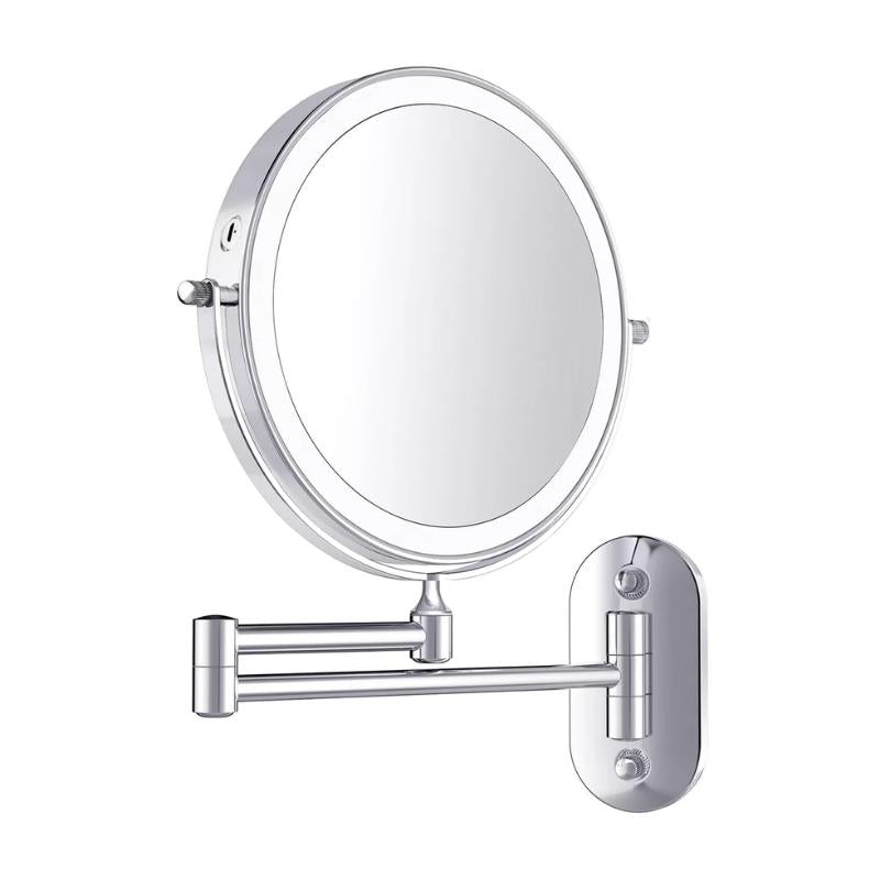 Glevato LED Magnifying Mirror | Rechargeable | Cosmetics & Bathroom | Chrome Silver