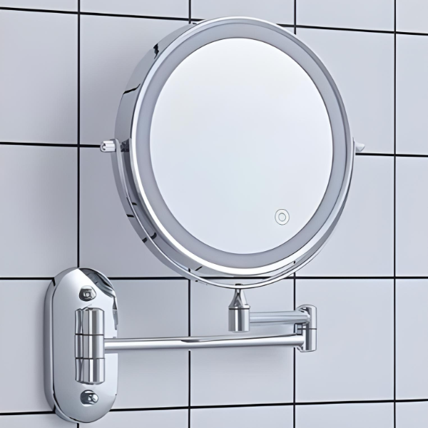 Glevato LED Magnifying Mirror | Rechargeable | Cosmetics & Bathroom | Chrome Silver
