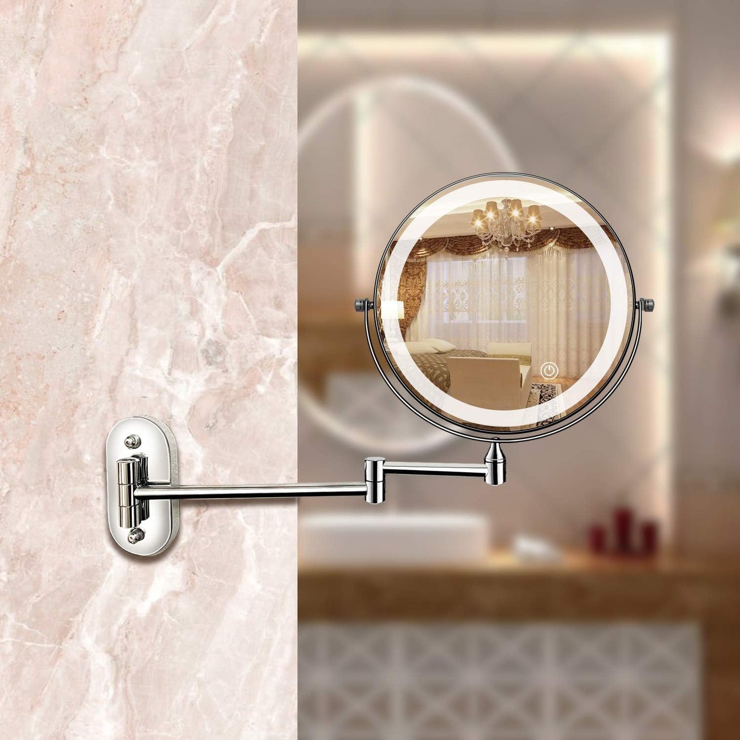 Glevato LED Magnifying Mirror | Rechargeable | Cosmetics & Bathroom | Chrome Silver